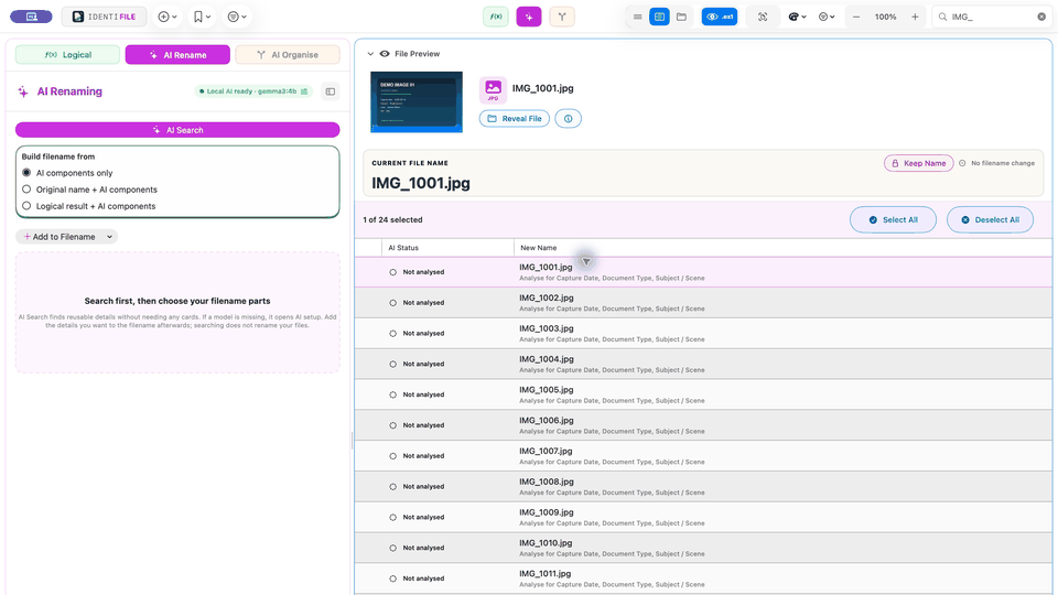 Identifile analysing a generic image and suggesting a visual-description filename