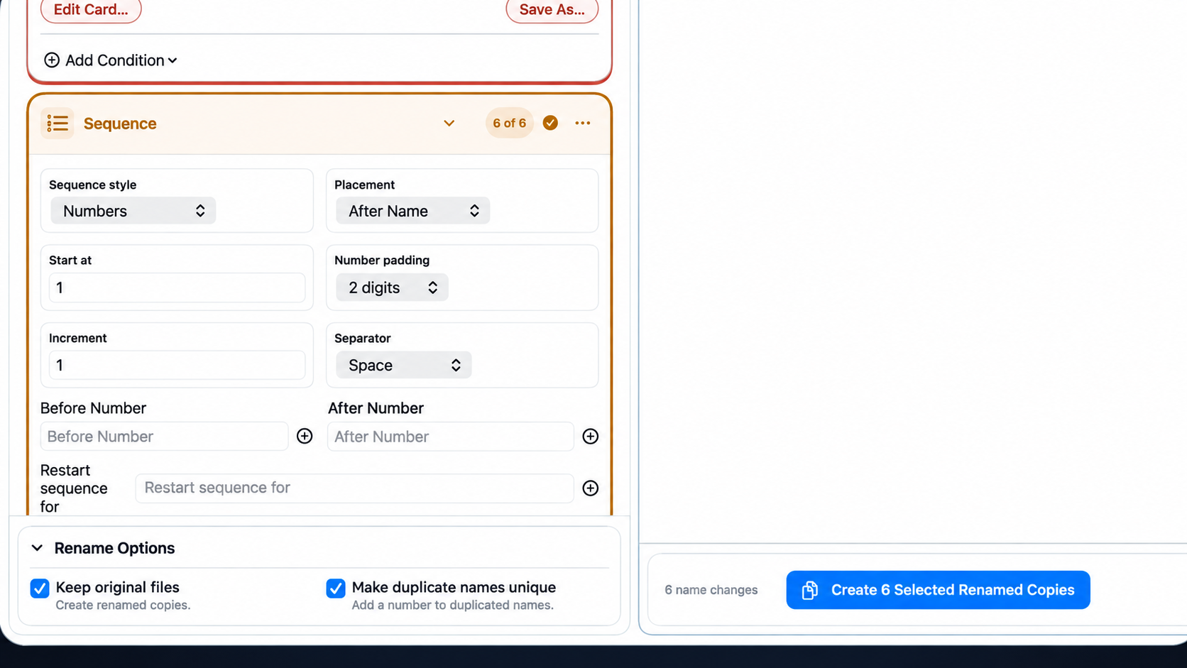 Close-up of Identifile options for keeping original files and making duplicate names unique